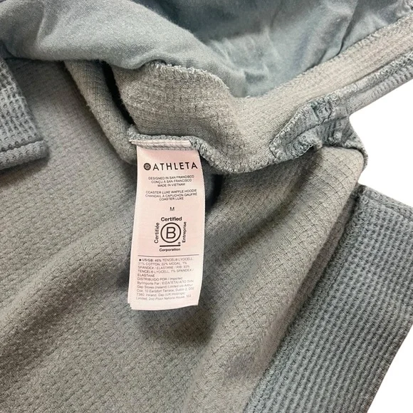 Athleta Blue textured knit women’s pullover hooded top SZ M - Picture 8 of 8